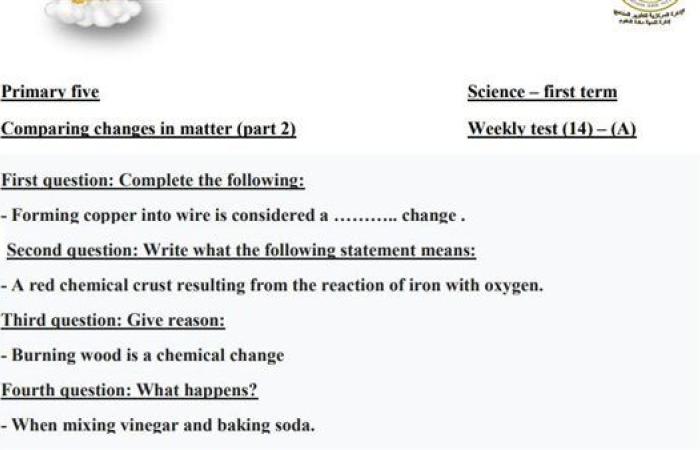 مراجعات نهائية.. أسئلة تقييم الاسبوع الـ 14 في العلوم لغات لـ الصف الخامس الابتدائي