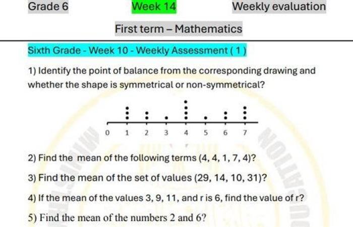 مراجعات نهائية.. أسئلة تقييم الاسبوع الـ 14 في الرياضيات لغات لـ الصف السادس الابتدائي